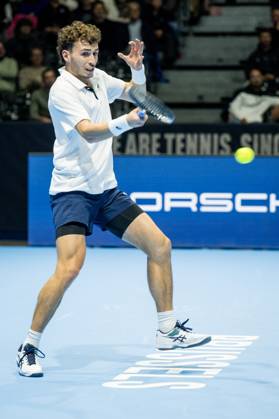 Clement Chidekh of France pictured in action during the European Open ATP, Tennis Herren tennis tournament in Brussels, on Friday 23 October 2026. This year s edition of the tournament is taking place from 17 to 25 October JASPERxJACOBS  x190747992x