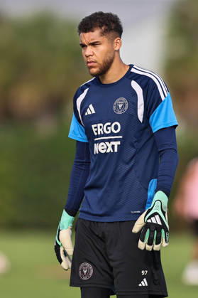 FORT LAUDERDALE, FL - OCTOBER 23: Inter Miami CF goalkeeper Dayne St. Clair (97) is seen during an Inter Miami Training Session at Florida Blue Training Center on October 23, 2026 in Fort Lauderdale, Florida. (Photo by Chris Arjoon Icon Sportswire) SOCCER: OCT 23 Inter Miami CF Training EDITORIAL USE ONLY Icon2610230000018