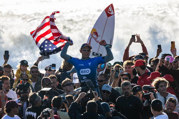 October 23, 2026, Peniche, Leiria, Portugal: Griffin Colapinto celebrates after winning the final of Meo Rip Curl Pro Portugal at Praia dos Supertubos on October 23, 2026 in Peniche, Portugal. Peniche Portugal - ZUMAs391 20261023_znp_s391_011 Copyright: xCarlosxSilvax