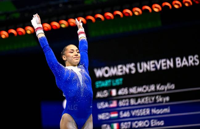 Netherlands Artistic Gymnastics World Championships 9272095 24.10.2026 Algeria s Kaylia Nemour competes in the women s uneven bars final at the 2026 World Artistic Gymnastics Championships in Rotterdam, the Netherlands. Alexey Filippov Sputnik Rotterdam Netherlands  Copyright: xAlexeyxFilippovx