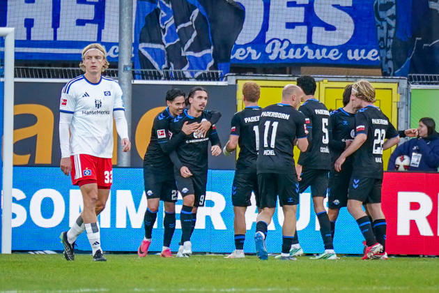 Deutschland: Fussball Bundesliga 2026 - 2027, 7. Spieltag - SC Paderborn vs Hamburger SV - Home-Deluxe-Arena (Paderborn): Tor und Torjubel zum 1:0 durch Rayan Philippe (Paderborn 9) Freude, Emotionen, Jubel Copyright: xJOERANxSTEINSIEKx