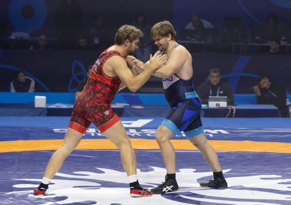 October 25, 2026, Astana, 2021 World Wrestling Championshi, Kazakhstan: ELIAS KUOSMANEN of Finland celebrates after defeating DANILA SOTNIKOV of Italy 5-4 in the men s Greco-Roman 130kg round of 16 at the Senior World Wrestling Championships in Astana, Kazakhstan, October 25, 2026. . Astana Kazakhstan - ZUMAt172 20261025_zip_t172_004 Copyright: xJosexTabaresx