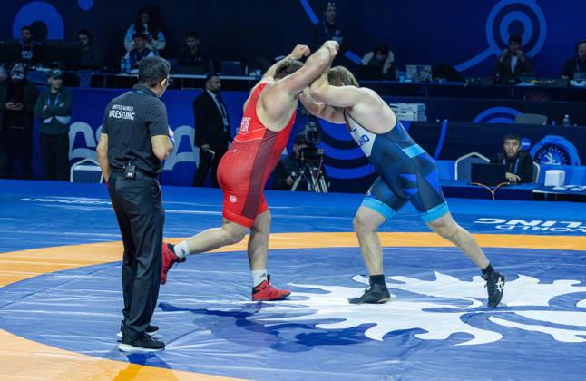 October 25, 2026, Astana, 2021 World Wrestling Championshi, Kazakhstan: MATTI ELIAS KUOSMANEN of Finland competes in the men s Greco-Roman 130kg quarterfinals at the Senior World Wrestling Championships in Astana, Kazakhstan, October 25, 2026. . Astana Kazakhstan - ZUMAt172 20261025_zip_t172_008 Copyright: xJosexTabaresx