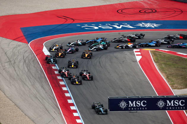 F1 - UNITED STATES GRAND PRIX 2026 Start 12 KIMI ANTONELLI Andrea (ita), Mercedes AMG F1 Team W17, action 44 HAMILTON Lewis (gbr), Scuderia Ferrari SF-26, action 16 LECLERC Charles (mco), Scuderia Ferrari SF-26, action 03 VERSTAPPEN Max (nld), Red Bull Racing Ford RB22, action during the 2026 Formula 1 United States Grand Prix, 18th round of the 2026 Formula One World Championship, WM, Weltmeisterschaft from October 23 to 25, 2026 on the Circuit of the America, in Austin, Texas, United States of America - Copyright: xXavixBonillax