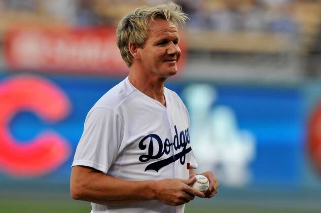 May 2, 2011 Los Angeles, CA - Fox Network s Hell s Kitchen Chef Gordon Ramsay prepares to throw out the first pitch during the Major League Baseball game at Dodger Stadium in Los Angeles. Los Angeles U.S. - ZUMAct7