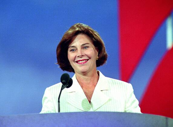 August 12, 1996 - San Diego, California, United States of America - Laura Bush, wife of Governor George W. Bush (Republican of Texas) speaks at the 1996 Republican National Convention at the San Diego Convention Center in San Diego, California on August 12, 1996. .Credit: CNP San Diego United States of America - ZUMAs152 19960812_zaa_s152_023 Copyright: xRonxSachsx