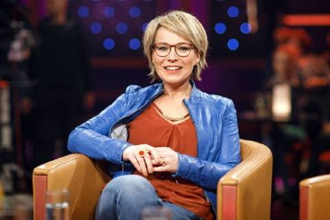 MDR - Riverboat. Moderatorin Andrea Ballschuh anläßlich der Aufzeichnung der MDR - Talkshow Riverboat am 23.02.2018 im Studio 3 der Mediacity Leipzig.
