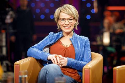 MDR - Riverboat. Moderatorin Andrea Ballschuh anläßlich der Aufzeichnung der MDR - Talkshow Riverboat am 23.02.2018 im Studio 3 der Mediacity Leipzig.