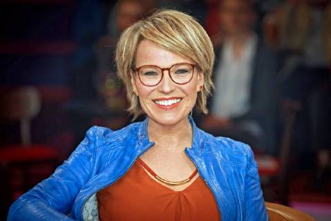MDR - Riverboat. Moderatorin Andrea Ballschuh anläßlich der Aufzeichnung der MDR - Talkshow Riverboat am 23.02.2018 im Studio 3 der Mediacity Leipzig.