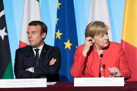 French President Emmanuel Macron, and German Chancellor Angela Merkel, attend a joint press conference on August 28, 2017 at the presidential Elysee palace in Paris. Copyright: xCHRISTOPHExMORINx