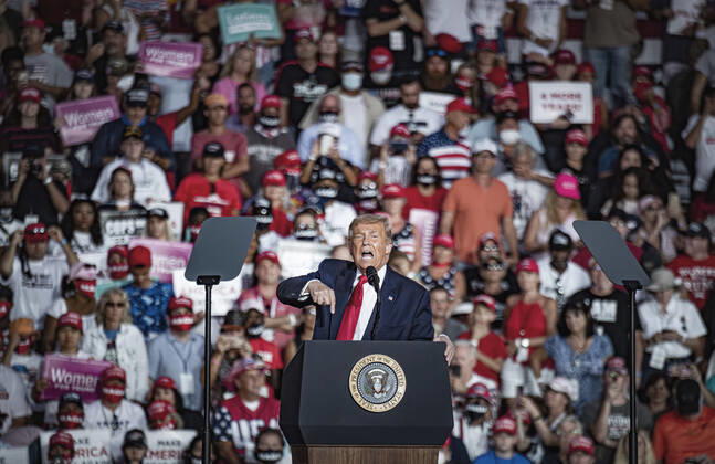President Donald Trump speaks at a Make America Great Again event, Trump™s first campaign rally since contracting Covid 19 at Orlando Sanford International Airport, Florida, USA 12 Oct 2020 Orlando USA xWIXTRÖMxPETERx, Copyright: xWIXTRÖMxPETERx Donald Trump campaign rally