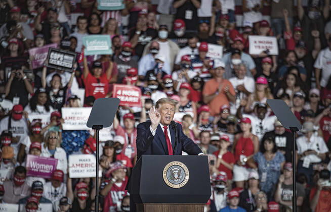 President Donald Trump speaks at a Make America Great Again event, Trump™s first campaign rally since contracting Covid 19 at Orlando Sanford International Airport, Florida, USA 12 Oct 2020 Orlando USA xWIXTRÖMxPETERx, Copyright: xWIXTRÖMxPETERx Donald Trump campaign rally