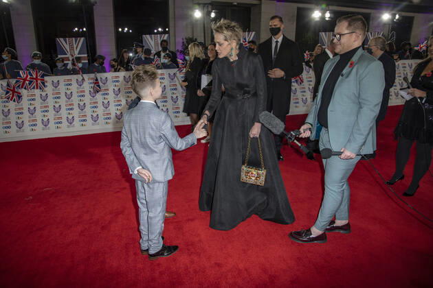 October 30, 2021, London, United Kingdom: Sharon Stone, Hughie Higginson and Freddie Xavi attend the Pride of Britain awards in partnership with TSB at the Grosvenor House Hotel, Park Street in London. London United Kingdom - ZUMAs197 20211030_zaa_s197_531 Copyright: xGaryxMitchellx