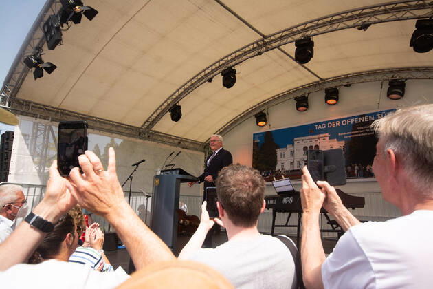 Frank-Walter Steinmeierï¼apresident Of Germany, Visits The Opening Of Villa Hammerschmidt In Bonn Frank-Walter Steinmeierï¼apresident of Germany is seen speaking on the stage during the opening day of Villa Hammerschmidt in Bonn, Germany on June18ï¼a2022 Bonn Germany Copyright: xYingxTangx originalFilename: tang-notitle220618_npTVO