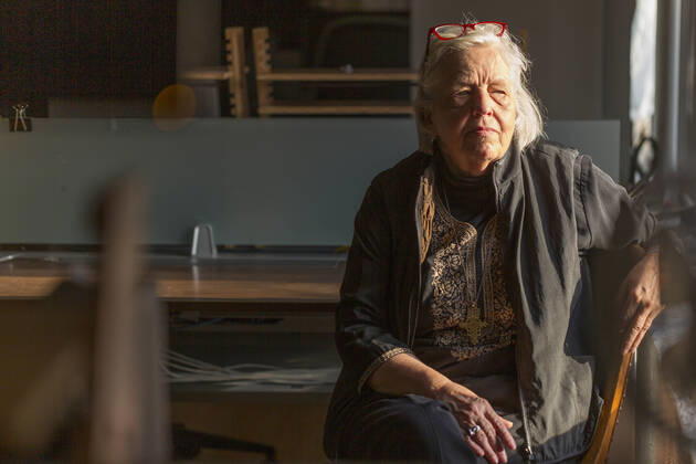 December 1, 2017, San Francisco, California, USA: Sandy Close, at the New American Media office, now closed, Friday Dec. 1, 2017 in San Francisco, CA. ..â€oeFor more than 45 years, Sandy Close brought the unlikeliest of voices into journalism, mentoring and publishing refugees from Vietnam and Afghanistan, incarcerated youth offenders, and young men who hustled drugs on the streets but knew their communities intimately. Now after more than 45 years, Pacific News Service and New American Media, the organizations she ran, are closing up shop, ending a media institution whose influence will continue to be felt through the scores of talented alumni working in journalism today. San Francisco USA - ZUMAk74_ 20171201_znp_k74_015 Copyright: xEricxKaynex