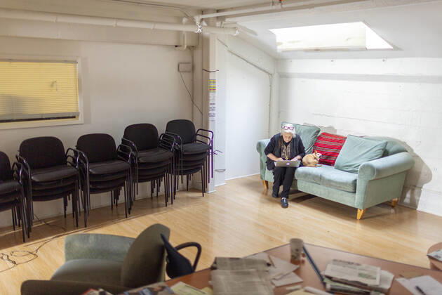 December 1, 2017, San Francisco, California, USA: Sandy Close, at the New American Media office, now closed, Friday Dec. 1, 2017 in San Francisco, CA. ..â€oeFor more than 45 years, Sandy Close brought the unlikeliest of voices into journalism, mentoring and publishing refugees from Vietnam and Afghanistan, incarcerated youth offenders, and young men who hustled drugs on the streets but knew their communities intimately. Now after more than 45 years, Pacific News Service and New American Media, the organizations she ran, are closing up shop, ending a media institution whose influence will continue to be felt through the scores of talented alumni working in journalism today. San Francisco USA - ZUMAk74_ 20171201_znp_k74_010 Copyright: xEricxKaynex