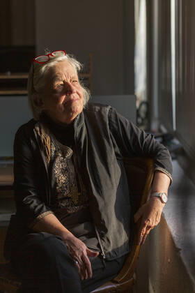 December 1, 2017, San Francisco, California, USA: Sandy Close, at the New American Media office, now closed, Friday Dec. 1, 2017 in San Francisco, CA. ..â€oeFor more than 45 years, Sandy Close brought the unlikeliest of voices into journalism, mentoring and publishing refugees from Vietnam and Afghanistan, incarcerated youth offenders, and young men who hustled drugs on the streets but knew their communities intimately. Now after more than 45 years, Pacific News Service and New American Media, the organizations she ran, are closing up shop, ending a media institution whose influence will continue to be felt through the scores of talented alumni working in journalism today. San Francisco USA - ZUMAk74_ 20171201_znp_k74_013 Copyright: xEricxKaynex