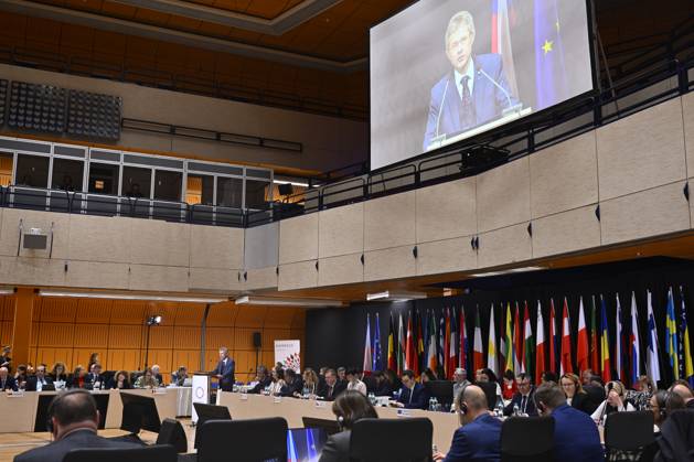 Czech Senate President Milos Vystrcil delivers a speech, as he attended two-day conference of heads of EU countries parliaments in Prague, Czech Republic, April 25, 2023. (CTKxPhoto OndrejxDeml) CTKPhotoP2023042503163 CTKPhotoP2023042503163