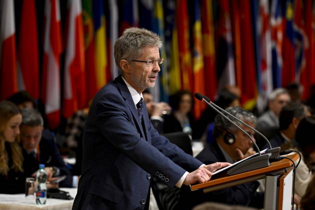 Czech Senate President Milos Vystrcil delivers a speech, as he attended two-day conference of heads of EU countries parliaments in Prague, Czech Republic, April 25, 2023. (CTKxPhoto OndrejxDeml) CTKPhotoP2023042503164 CTKPhotoP2023042503164