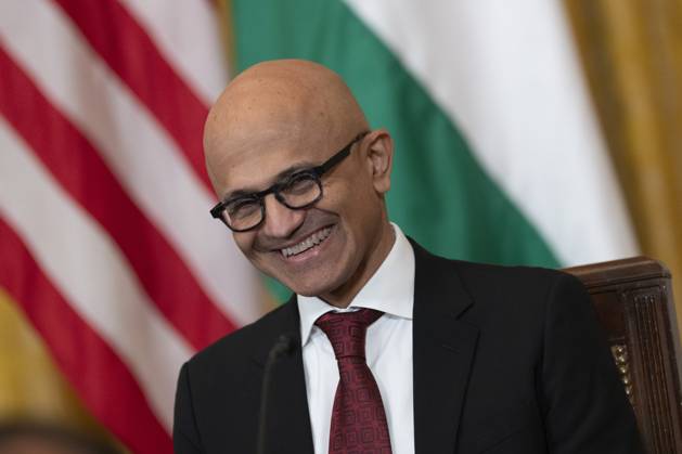 Satya Nadella, CEO of Microsoft, listens during a meeting with President Joe Biden and Prime Minister Narendra Modi of India as senior officials and CEOs of American and Indian companies gather to discuss innovation, investment, and manufacturing at the White House in Washington, DC, on Friday, June 23, 2023.  WAX20230623522 ChrisxKleponis