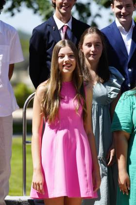 14-07-2023 Madrid Princess Leonor and Princess Sofia and Queen Letizia and King Felipe during a meeting with the board of the Spanish committee of the United World College foundation, sponsors of the scholarships for students, at La Zarzuela palace in Madrid. No Spain  Copyright: xPPEx