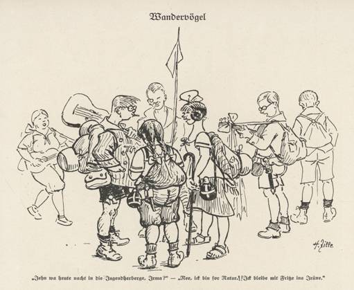 Wandervogel WANDERVOGEL Members of a German youth club gather before setting out on a hike - hiking became very popular in the 1920s Date: 1923  Copyright: Copyrightx(c)Geminix2023.xCredit:xGemini 10032377