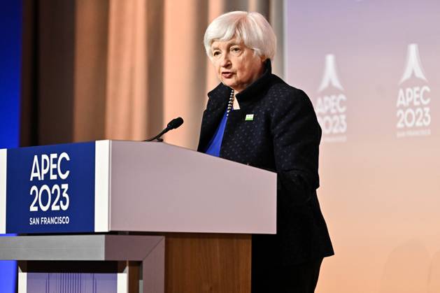 November 13, 2023, San Francisco, California , USA: U.S. Secretary of the Treasury JANET YELLIN at the Finance Ministers Press Conference at the Asia-Pacific Economic Cooperation Economic Leaders Week (AELW) at the George R. Moscone Convention Center. San Francisco USA - ZUMA 20231113_new_z03_028 Copyright: xMikexLawrence U.S.xDepartmentxofx