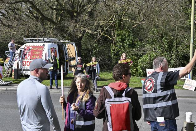 Protesters during a protest against the Ultra Low Emission Zone at the Chislehurst War Memorial in Chislehurst, London. ULEZ cameras in Chislehurst and other nearby areas have been vandalised in previous months.  Copyright: xAlanxStanfordx