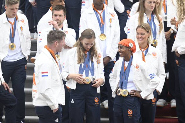 Den Haag, The Netherlands, 2024-08-13 15:29:34 THE HAGUE, 13-08-2024, Huis ten Bosch PalaceKing Willem Alexander and Queen Maxima receive the Dutch medal winners of the 2024 Summer Olympics in Paris at Huis ten Bosch PalacePHOTO: NLBeeld Patrick van Emst Credit: NL Beeld Patrick van Emst