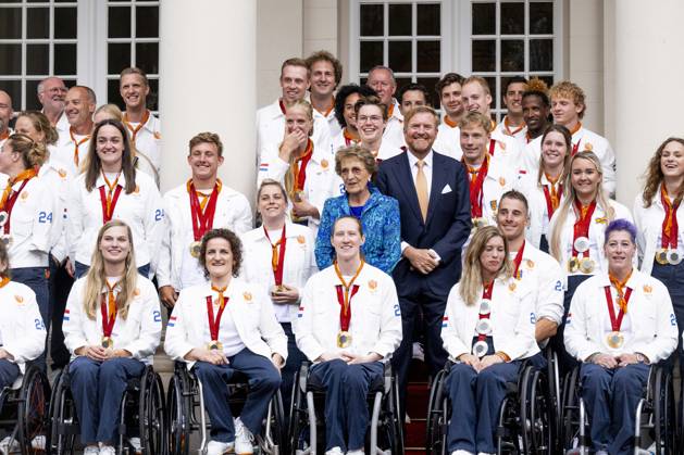 Den Haag, The Netherlands, 2024-09-10 15:44:53 THE HAGUE, 10-09-2024, Noordeinde Palace King Willem Alexander and Princess Margriet of the Netherlands will receive the Dutch medal winners of the 2024 Summer Paralympic Games in Paris at Noordeinde Palace in The Hague on Tuesday afternoon, September 10. PHOTO: NLBeeld Patrick van Emst Credit: NL Beeld Patrick van Emst Copyright: xx x