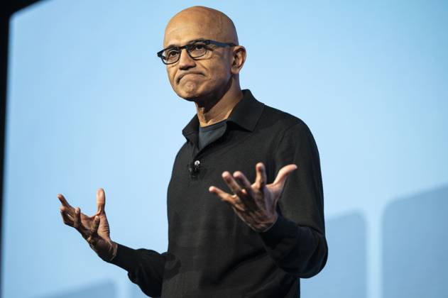 Microsoft AI Tour held at the London Hilton Microsoft AI Tour held at the London Hilton on Park Lane. Picture: Keynote speaker and Microsoft CEO Satya Nadella. 21.10.2024  Copyright: xLucyxYoungx NINTCHDBPICT000942602916