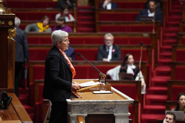 Paris, France le 28 octobre 2024 - Examen en seance publique du Budget de la Securite sociale pour 2025, le PLFSS - Public session examination of the Social Security Budget for 2025, the PLFSS - Ici Genevieve Darrieussecq, ministre de la sante et de l acces aux soins Copyright: xSebastienxTOUBONx