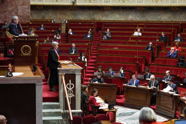 Paris, France le 28 octobre 2024 - Examen en seance publique du Budget de la Securite sociale pour 2025, le PLFSS - Public session examination of the Social Security Budget for 2025, the PLFSS - Ici Genevieve Darrieussecq, ministre de la sante et de l acces aux soins Copyright: xSebastienxTOUBONx