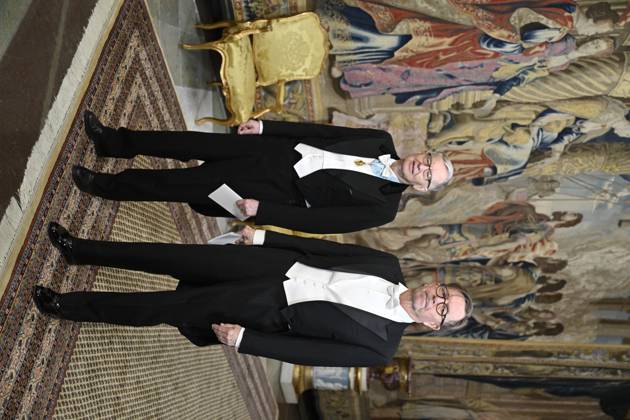 STOCKHOLM, SWEDEN 20241211 Members of the Swedish Academy Anders Olsson and Steve Sem Sandberg arrive at the Kings dinner for the Nobel Laureates at the Royal Palace of Stockholm STOCKHOLM SWEDEN x10060x  Copyright: xHenrikxMontgomery TTx NOBEL 2024 KUNGAMIDDAG