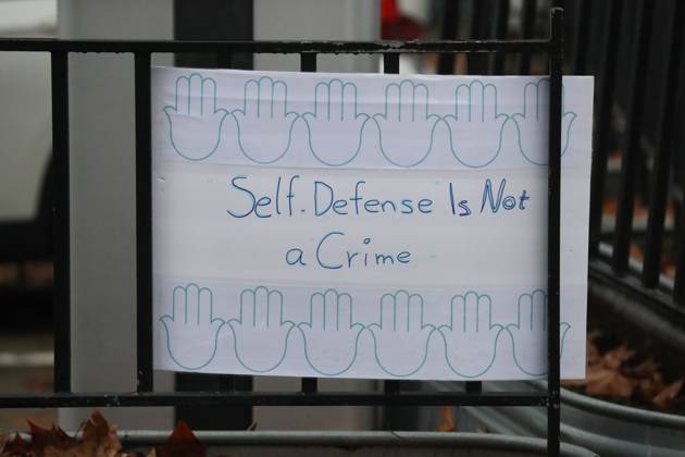 December 17, 2024, San Francisco, California, USA: A self-defense sign outside the courtroom before the Jury found Nima Momeni guilty for 2nd Degree Murder in his trial he was charged with murdering Tech executive Bob Lee, in San Francisco, California. Bob Lee, who created the mobile payment service Cash App, was murdered in the cityâ€⠢s downtown Rincon Hill neighborhood on April 4, 2023. San Francisco USA - ZUMAm117 20241217_zaf_m117_026 Copyright: xDavidxG.xMcIntyrex