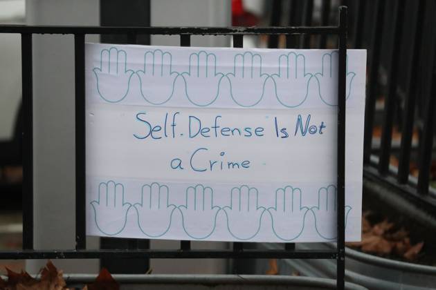 December 17, 2024, San Francisco, California, USA: A self-defense sign outside the courtroom before the Jury found Nima Momeni guilty for 2nd Degree Murder in his trial he was charged with murdering Tech executive Bob Lee, in San Francisco, California. Bob Lee, who created the mobile payment service Cash App, was murdered in the cityâ€⠢s downtown Rincon Hill neighborhood on April 4, 2023. San Francisco USA - ZUMAm117 20241217_zaf_m117_028 Copyright: xDavidxG.xMcIntyrex