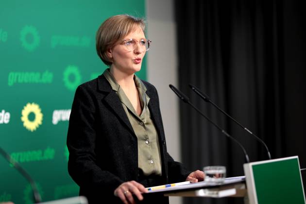 Franziska Brandner, Co-Vorsitzende von Buendnis 90 Die Gruenen, PK nach den Gremiensitzungen und dem Fall Gelbhaar, DEU, Berlin, 20.01.2025