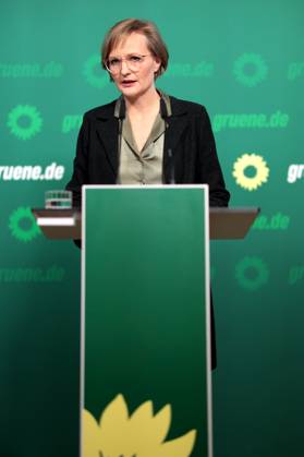 Franziska Brandner, Co-Vorsitzende von Buendnis 90 Die Gruenen, PK nach den Gremiensitzungen und dem Fall Gelbhaar, DEU, Berlin, 20.01.2025