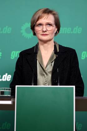 Franziska Brandner, Co-Vorsitzende von Buendnis 90 Die Gruenen, PK nach den Gremiensitzungen und dem Fall Gelbhaar, DEU, Berlin, 20.01.2025