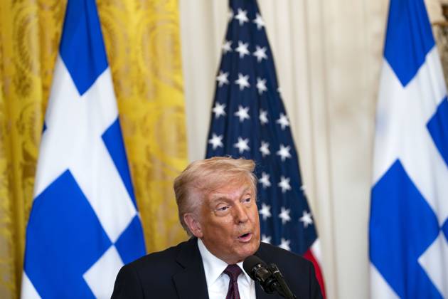 President Donald Trump hosts an event celebrating Greek Independence Day in the East Room of the White House in Washington, DC on Monday, March 24, 2025. Trump signed a proclamation declaring March 25 Greek Independence Day. WAP20250324315 BONNIExCASH