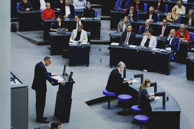 Friedrich Merz (CDU), Bundeskanzler, aufgenommen im Rahmen der ersten Regierungserklaerung im Deutschen Bundestag als Bundeskanzler in Berlin, 14.05.2025. Berlin Deutschland Copyright: xFlorianxGaertnerx