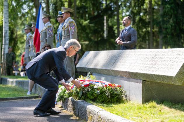 Czech Senate President Milos Vystrcil took part in commemorative act on the 83rd anniversary of the extermination of the Lezaky settlement, at the Lezaky Memorial, Miretice, Chrudim district, Pardubice Region, June 22, 2025. (CTKxPhoto JosefxVostarek) CTKPhotoP2025062202635 CTKPhotoP2025062202635