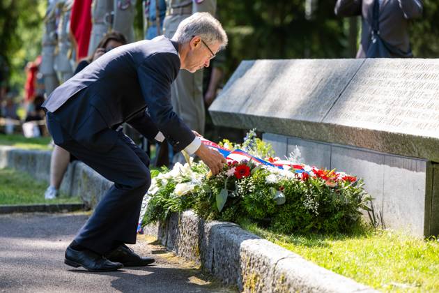 Czech Senate President Milos Vystrcil took part in commemorative act on the 83rd anniversary of the extermination of the Lezaky settlement, at the Lezaky Memorial, Miretice, Chrudim district, Pardubice Region, June 22, 2025. (CTKxPhoto JosefxVostarek) CTKPhotoP2025062202636 CTKPhotoP2025062202636