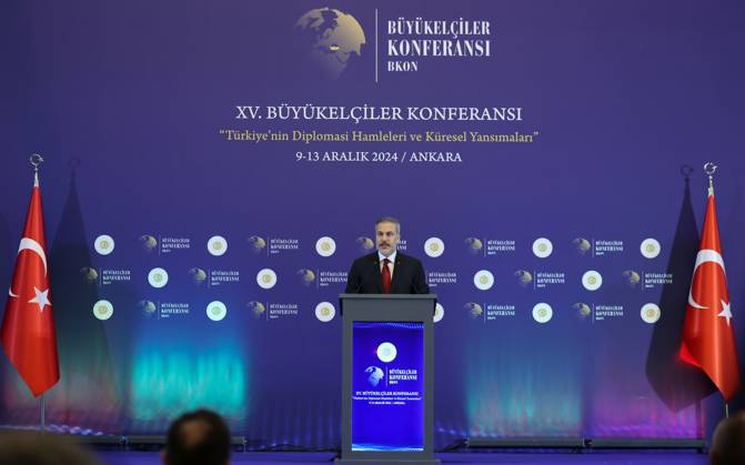 Turkish Foreign Minister Hakan Fidan ANKARA, TURKIYE - DECEMBER 9: Turkish Foreign Minister Hakan Fidan attends the official opening ceremony of the 15th Ambassadors Conference in the capital Ankara, Turkiye on December 9, 2024. Ankara Turkey. Editorial use only. Please get in touch for any other usage. Copyright: x2025xAnadoluxArdaxKücükkayax