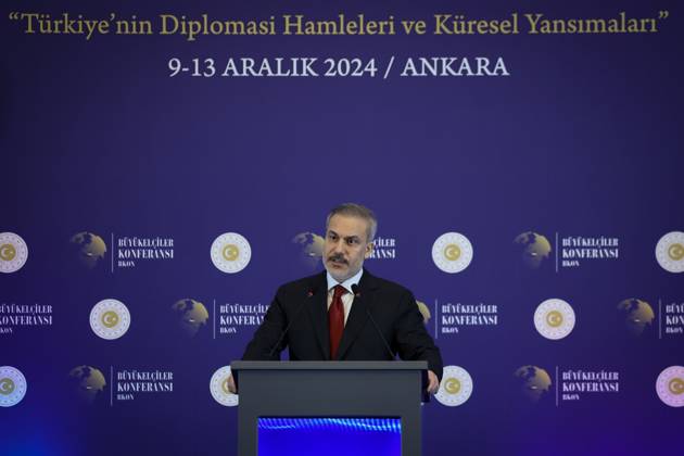 Turkish Foreign Minister Hakan Fidan ANKARA, TURKIYE - DECEMBER 9: Turkish Foreign Minister Hakan Fidan attends the official opening ceremony of the 15th Ambassadors Conference in the capital Ankara, Turkiye on December 9, 2024. Ankara Turkey. Editorial use only. Please get in touch for any other usage. Copyright: x2025xAnadoluxArdaxKücükkayax