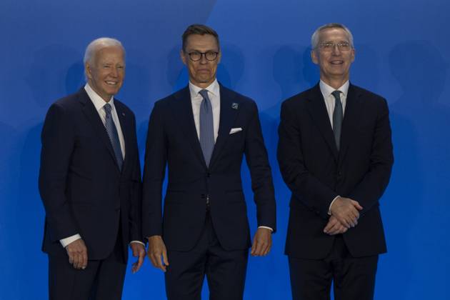 Finland s President Alexander Stubb attends NATO summit in US WASHINGTON, DC - JULY 10: U.S. President Joe Biden (L), NATO Secretary General Jens Stoltenberg (R) and Finland s President Alexander Stubb (C) pose for a photo during the 75th NATO anniversary summit at the Walter E. Washington Convention Center on July 10, 2024 in Washington D.C., USA. Washington United States. Editorial use only. Please get in touch for any other usage. Copyright: x2025xAnadoluxCelalxGüneÅüx