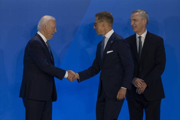 Finland s President Alexander Stubb attends NATO summit in US WASHINGTON, DC - JULY 10: U.S. President Joe Biden (L), NATO Secretary General Jens Stoltenberg (R) and Finland s President Alexander Stubb (C) pose for a photo during the 75th NATO anniversary summit at the Walter E. Washington Convention Center on July 10, 2024 in Washington D.C., USA. Washington United States. Editorial use only. Please get in touch for any other usage. Copyright: x2025xAnadoluxCelalxGüneÅüx