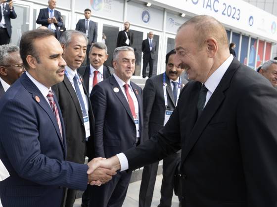 74th International Astronautical Congress kicks off in Azerbaijan BAKU, AZERBAIJAN - OCTOBER 02: Turkish Minister of Industry and Technology Mehmet Fatih Kacir (L) shakes hands with Azerbaijani President Ilham Aliyev (R) as they attend the opening ceremony of 74th International Astronautical Congress - IAC in Baku, Azerbaijan on October 02, 2023. Baki Azerbaijan. Editorial use only. Please get in touch for any other usage. Copyright: x2025xAnadoluxMuhammedxAbdullahxKurtarx