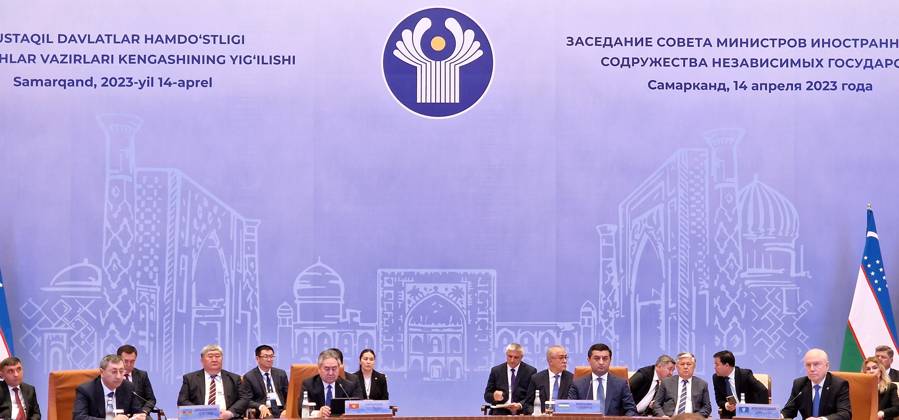 Commonwealth of Independent States summit in Samarkand, Uzbekistan TASHKENT, UZBEKISTAN - APRIL 14: A view from a hall during Foreign Ministers of the Commonwealth of Independent States summit at the Congress Center in Samarkand, Uzbekistan on April 14, 2023. Taskent Uzbekistan. Editorial use only. Please get in touch for any other usage.  Copyright: x2025xAnadoluxBahtiyarxAbdülkerimovx