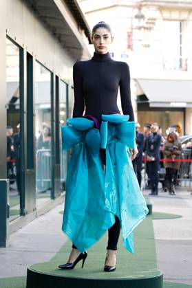 (251008) -- PARIS, Oct. 8, 2025 -- A model presents a creation from the ready-to-wear Spring Summer 2026 collections by Pierre Cardin during the Paris Fashion Week, in Paris, France, on Oct. 7, 2025. ( Handout via Xinhua) FRANCE-PARIS-FASHION WEEK-PIERRE CARDIN MeetEurope